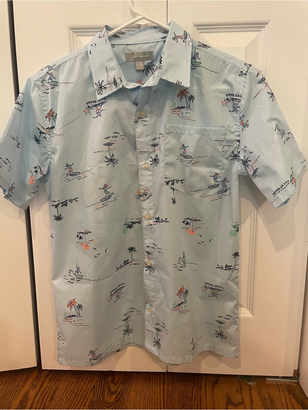 Lucky Brand Light Blue Short-Sleeve Tropical Print Button-Down Shirt Boys Large